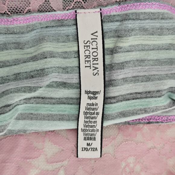 Victoria's Secret HipHugger Hipster Colorful Strip Pink Lace Waist Medium - Picture 2 of 5